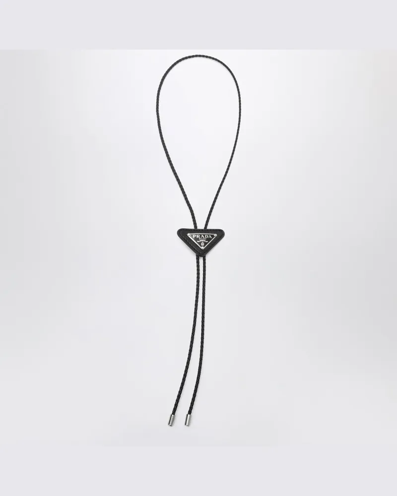 Prada Schwarze Bolo-Tie aus Saffiano-Leder mit Logo Schwarz
