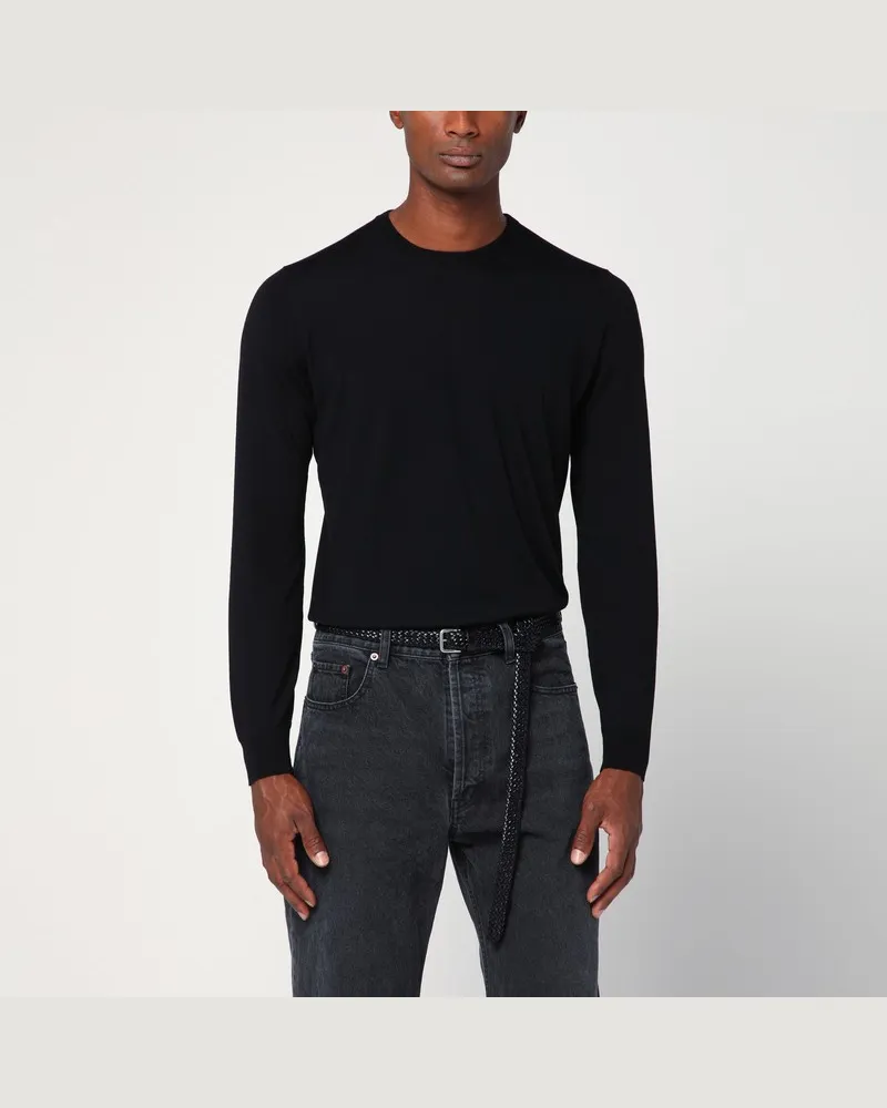 Drumohr  Schwarzer Wollpullover mit Rundhals Schwarz