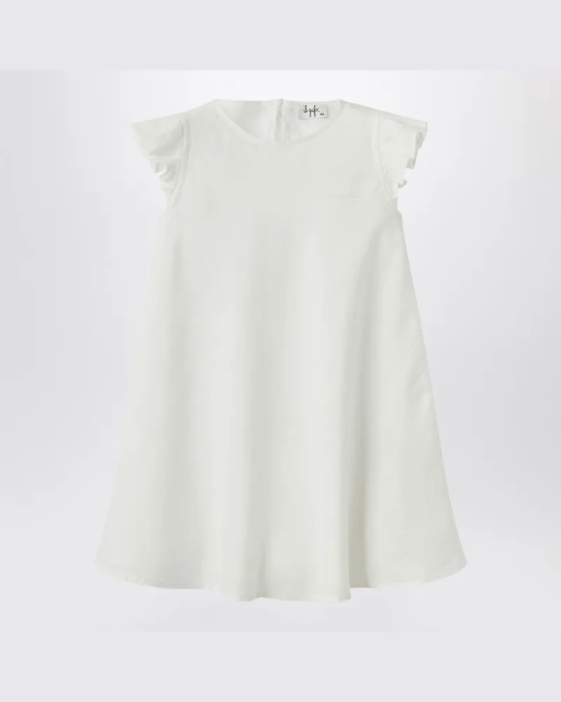 Il Gufo Weißes Leinenkleid mit Volants Weiß