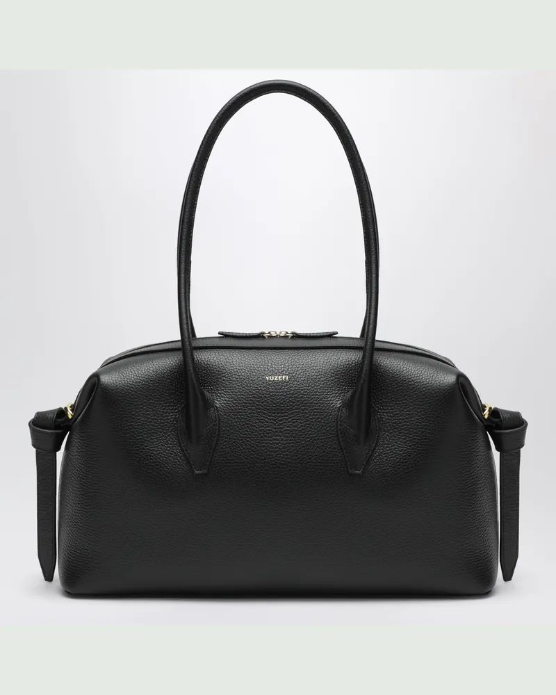 YUZEFI Brioche Duffle-Tasche aus schwarzem genarbtem Leder Black