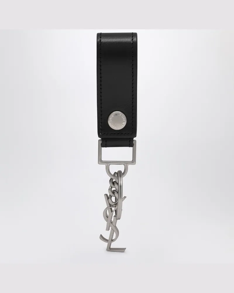 Saint Laurent Cassandre schwarzer Leder-Schlüsselanhänger Black