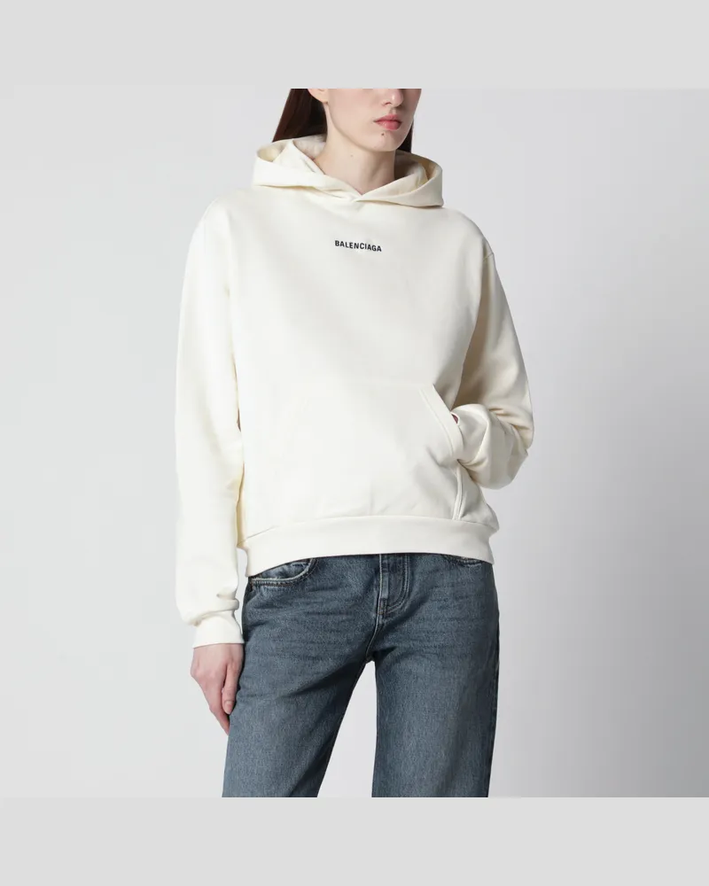 Balenciaga Hoodie mit Stickerei aus Baumwollfleece in Creme White