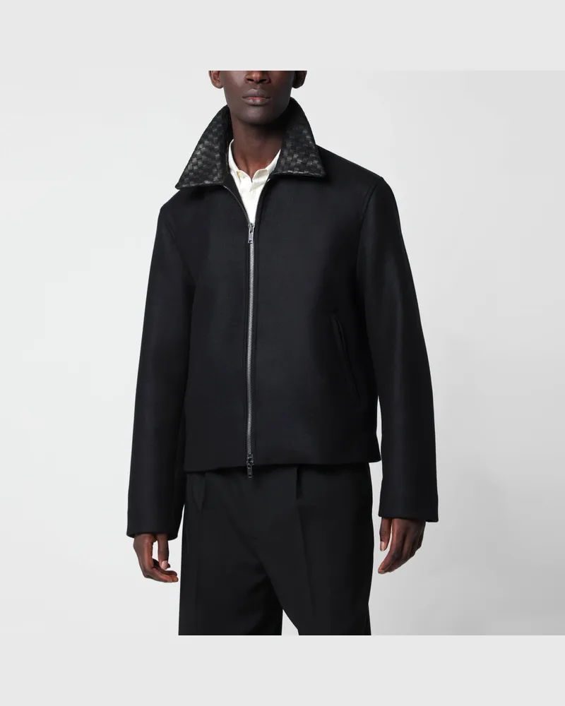 Bottega Veneta Black wool jacket with Intrecciato collar Black