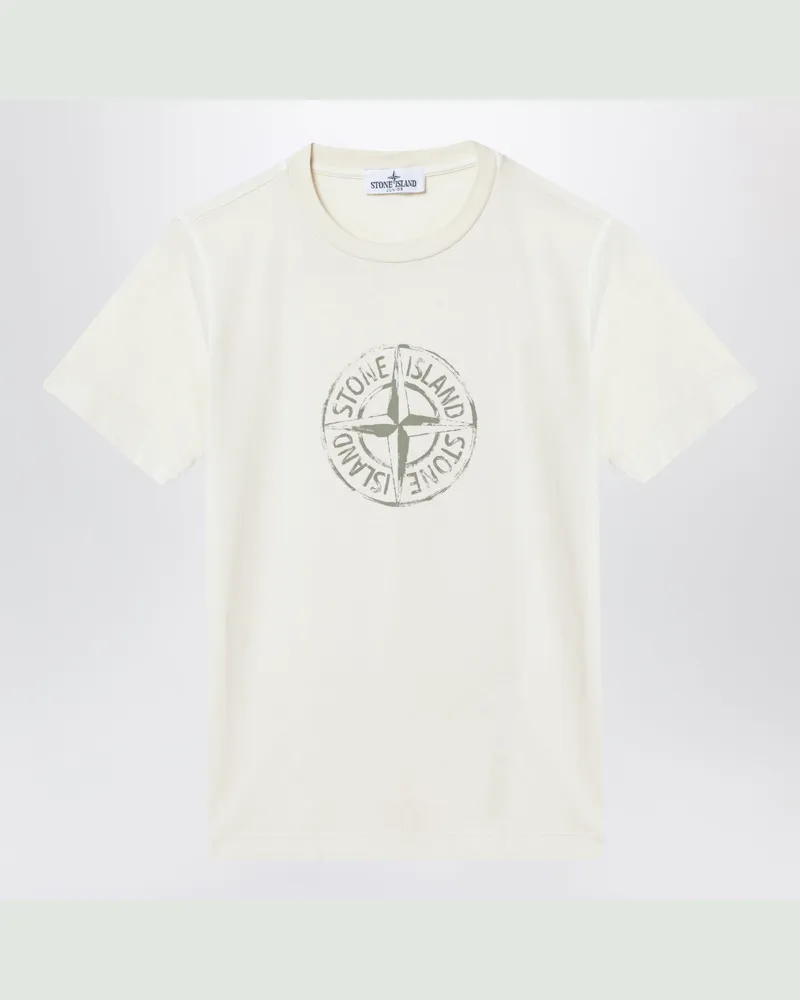 Stone Island Ecru-T-Shirt aus Baumwolle mit Logo-Print Beige