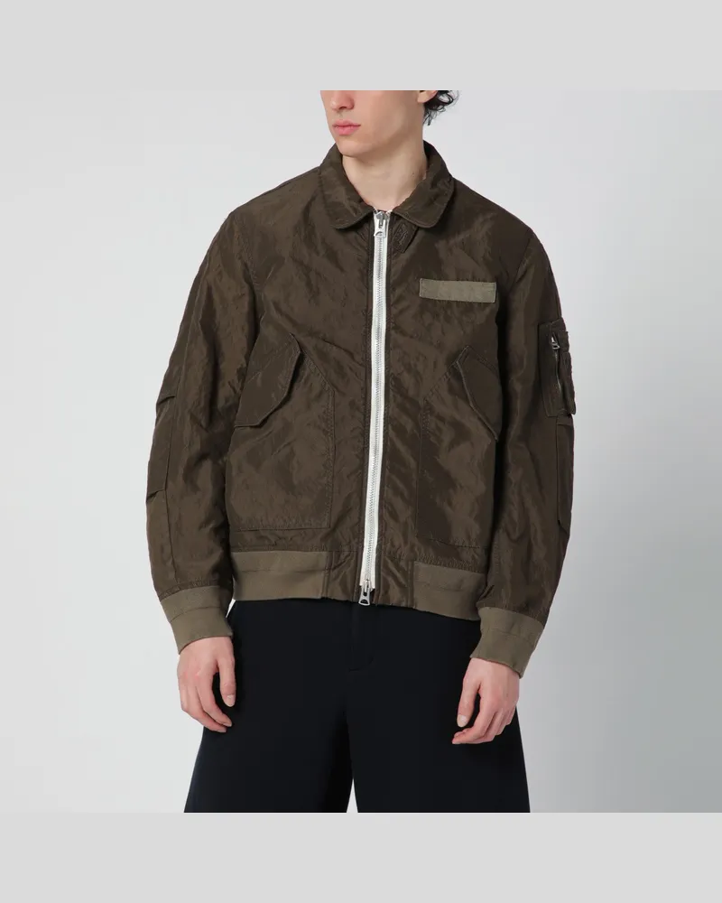 Sacai Khakigrüne Nylonjacke Green