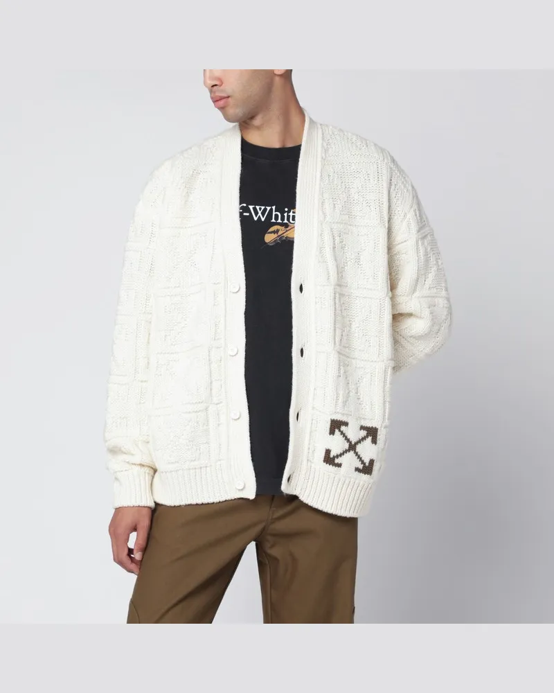 OFF-WHITE Cremefarbener Cardigan mit Arrow-Motiv-Intarsien Beige
