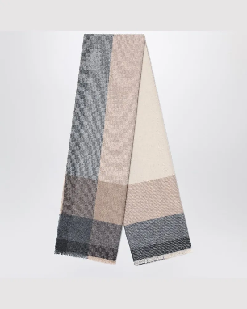 Brunello Cucinelli Color-Block-Schal aus Wolle und Kaschmir Grau