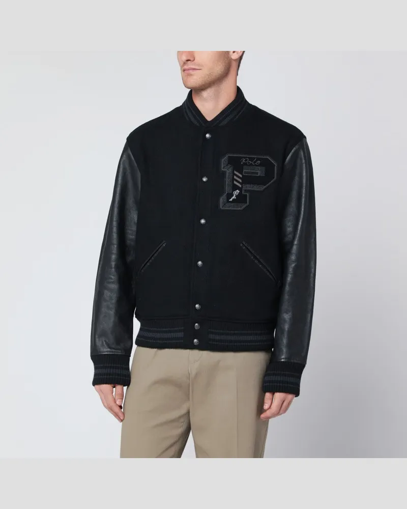 Ralph Lauren Schwarze Letterman-Jacke aus Wollmischung Schwarz