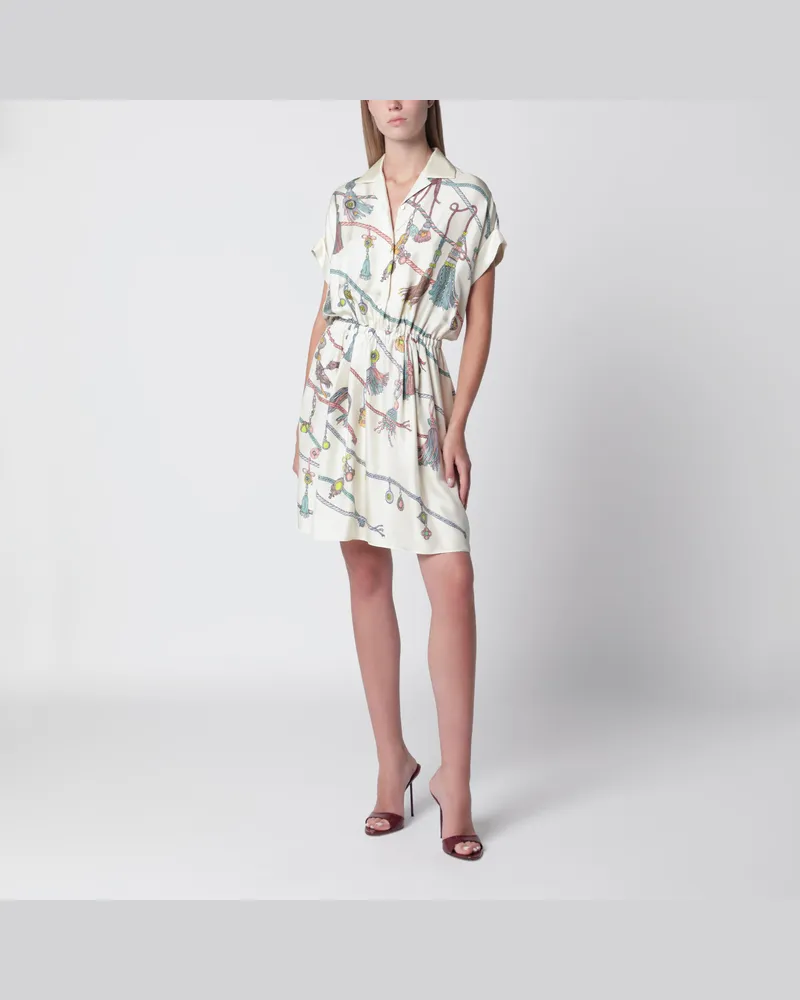 Versace Bedrucktes Seidentwill-Minikleid in Elfenbein Multicolor