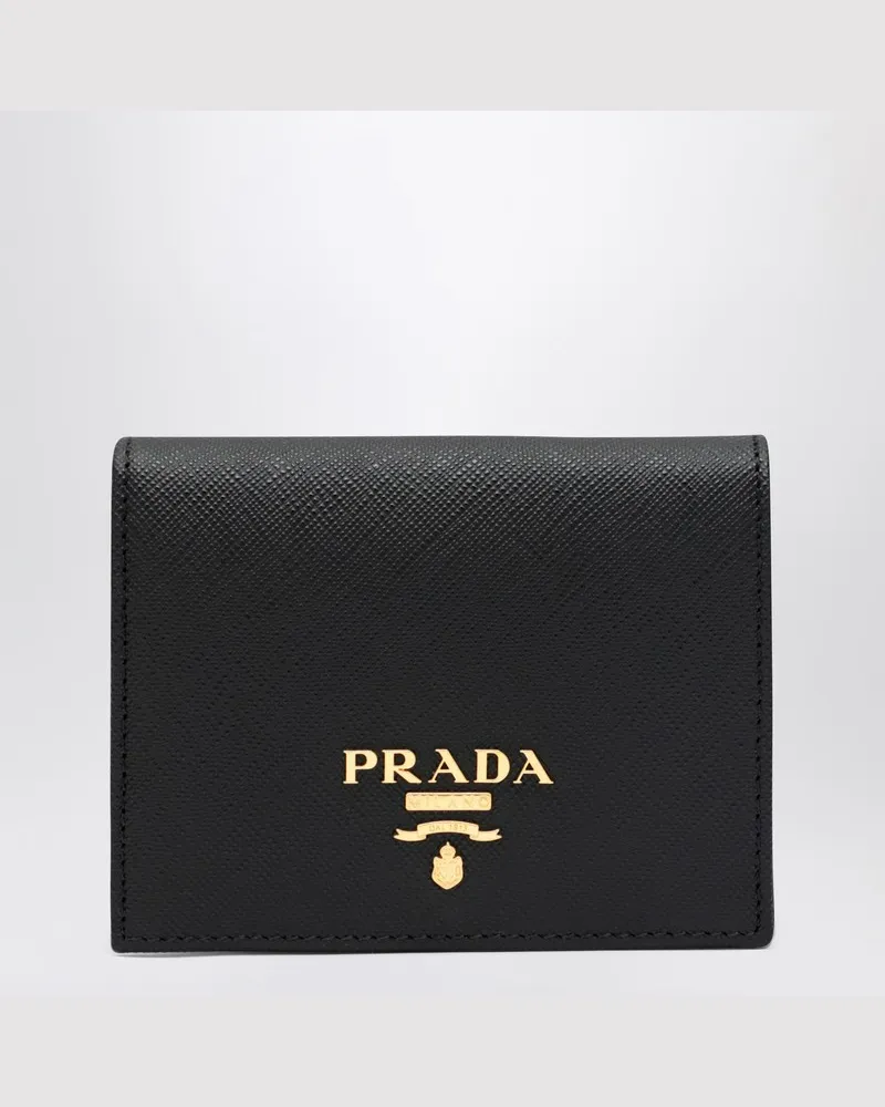 Prada Kleine schwarze Brieftasche aus Saffiano Schwarz