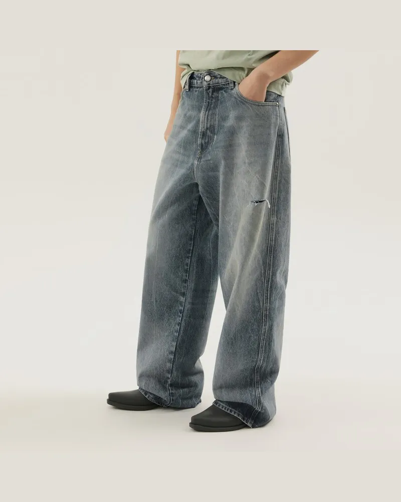 1989 STUDIO Rhodesian-Hosen aus steinblauem Denim Hellblau