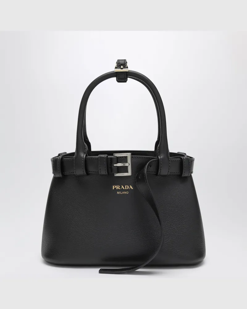 Prada Kleine Buckle Tasche aus schwarzem Leder mit Gürteldetail Black