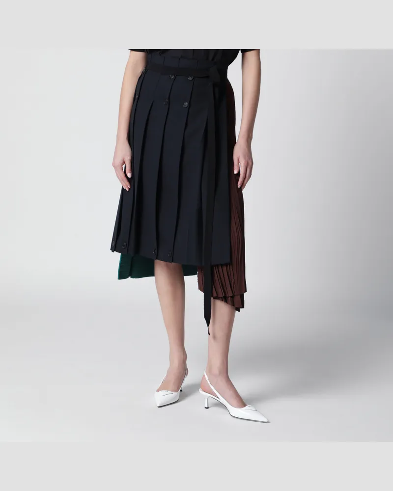 Prada Asymmetric patchwork skirt in virgin wool, blue Blue