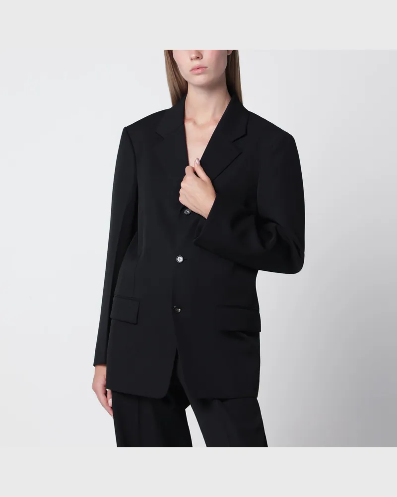 Bottega Veneta Einreihige Jacke aus schwarzer Grain-de-Poudre-Wolle Black