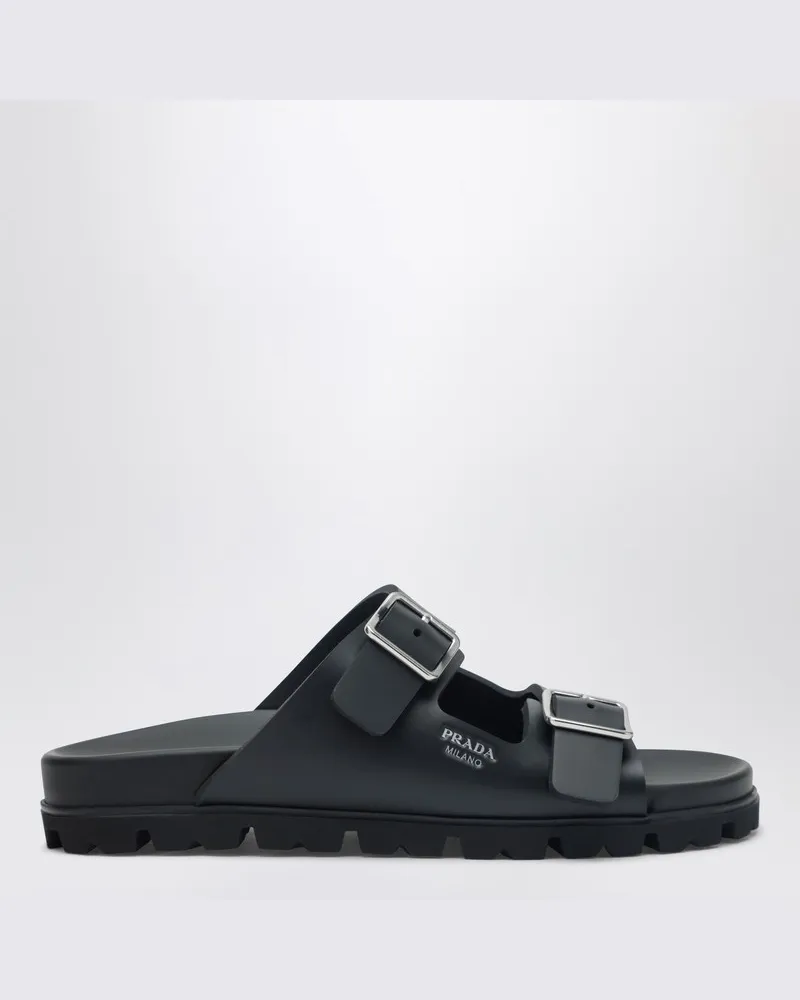 Prada Slider-Sandalen aus schwarzem Leder Schwarz