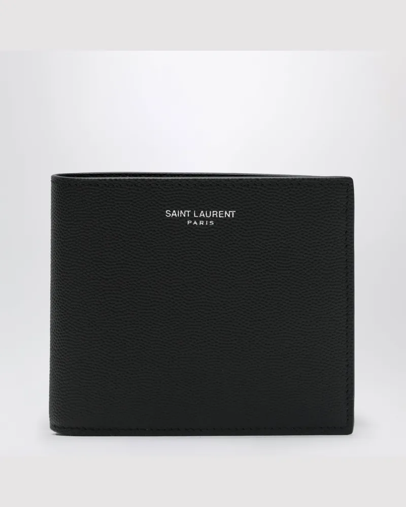 Saint Laurent Schwarzes East/West-Portemonnaie aus Leder in „Grain de Poudre"-Optik Black