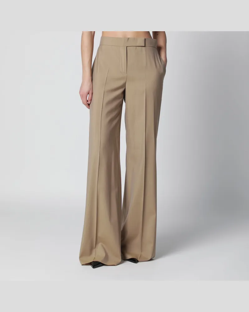 Max Mara Weite Hose aus sandfarbener Woll- und Seidenpopeline Beige