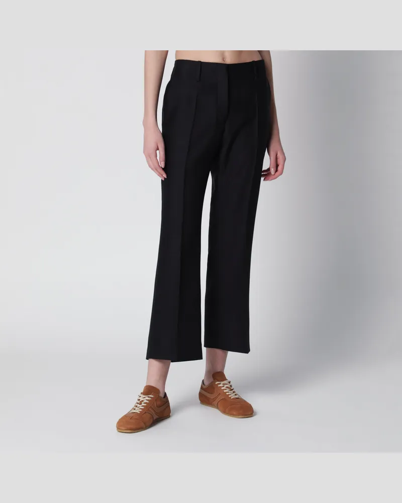 Dries van Noten Schwarze knöchellange Hose aus Wolle und Seide Black