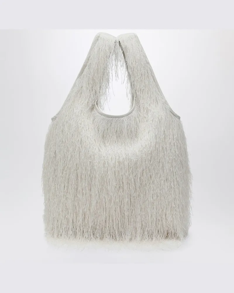 Dries van Noten Elfenbeinfarbene Tote-Bag mit Fransen Weiß