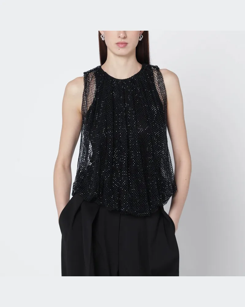 SPORTMAX Schwarzes Netz-Top mit Kristallen Black