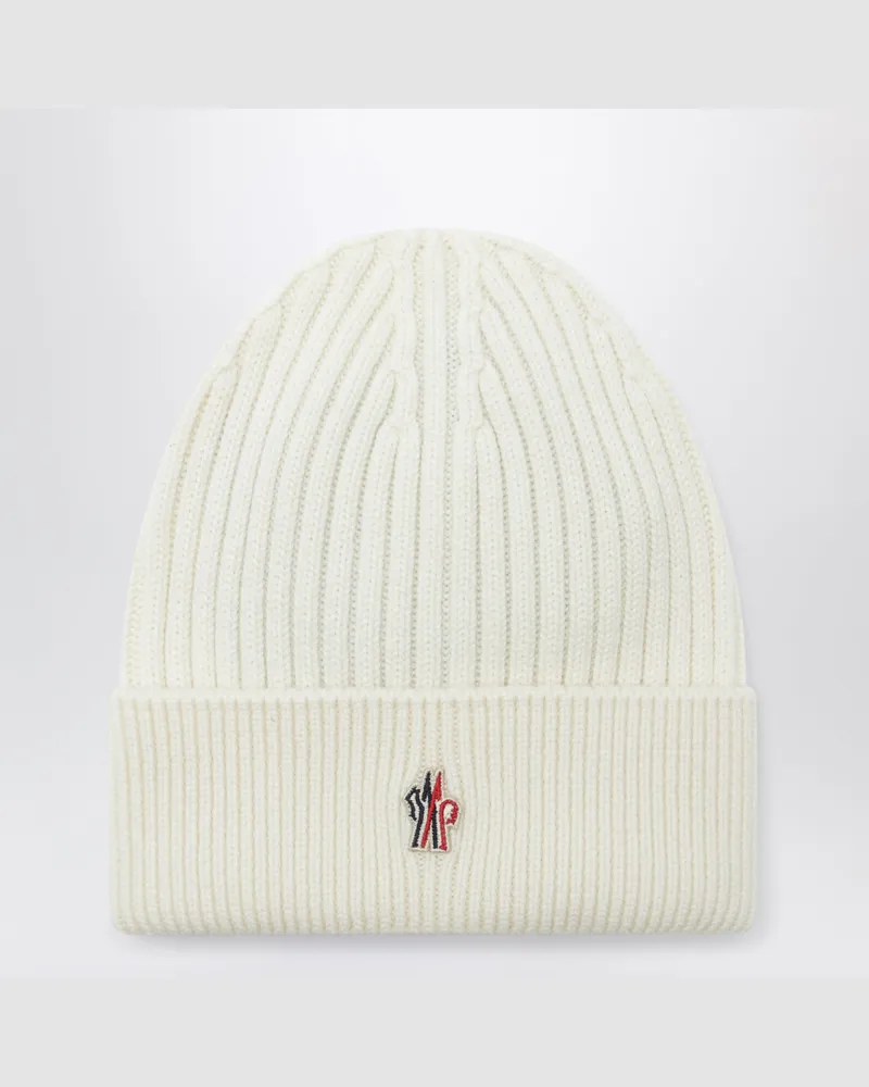 Moncler Elfenbeinweiße Mütze aus Wolle White