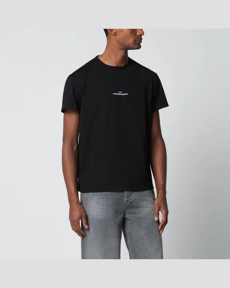 Maison Margiela Schwarzes T-Shirt mit verzerrtem Logo Black