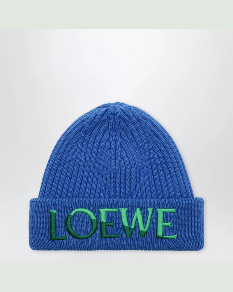 Loewe Elektrisch blaue Wollmütze mit Logo-Stickerei Blue