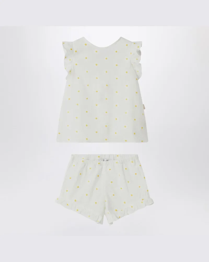 Il Gufo Zweiteiliges Set in Weiß mit Blumenstickerei Weiß