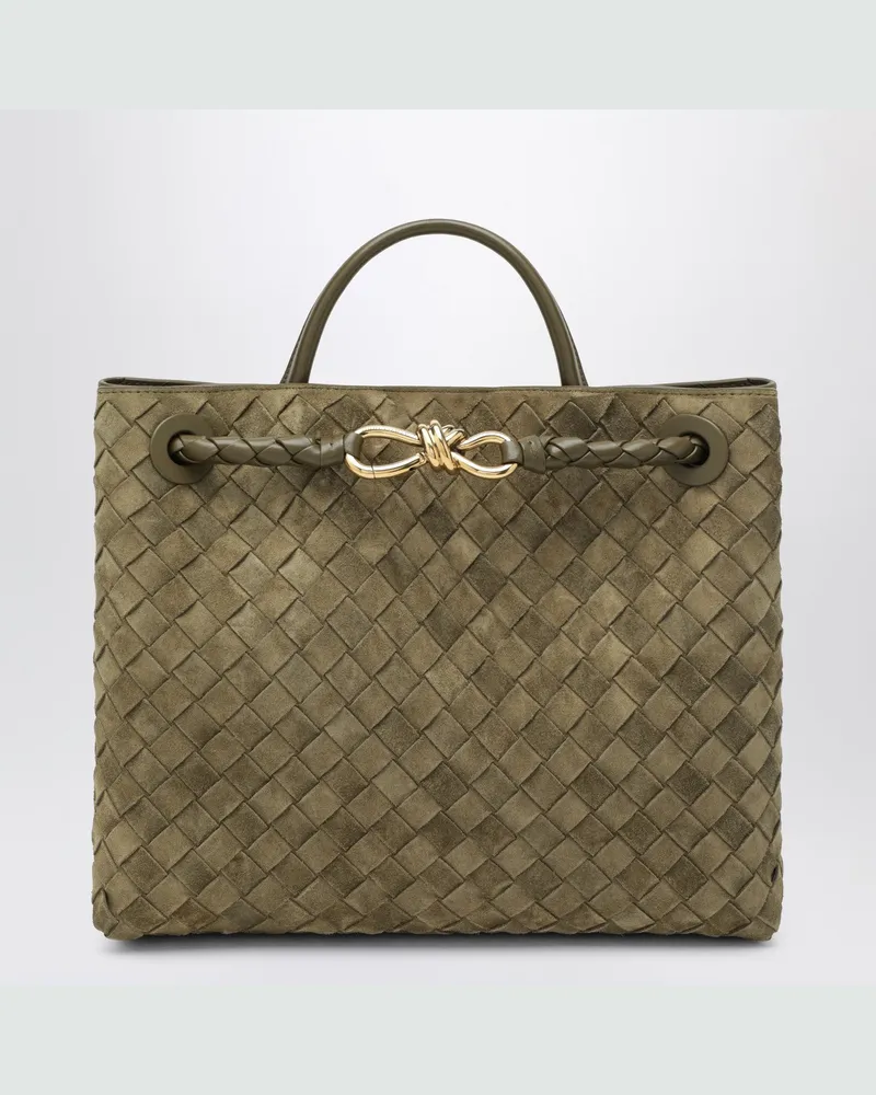 Bottega Veneta Mittlere Andiamo-Tasche aus schlammfarbenem Wildleder Green