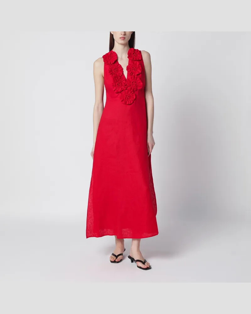 FARM Rio Rotes Leinenkleid mit floralen Applikationen Red