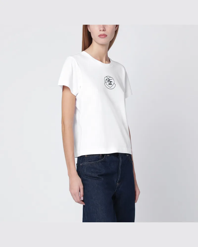 Moncler Weißes Baumwoll-T-Shirt mit gesticktem Herz 