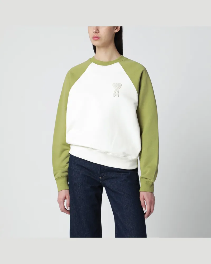 AMI Paris Ami De Coeur Sweatshirt in Weiß und Matcha-Grün White