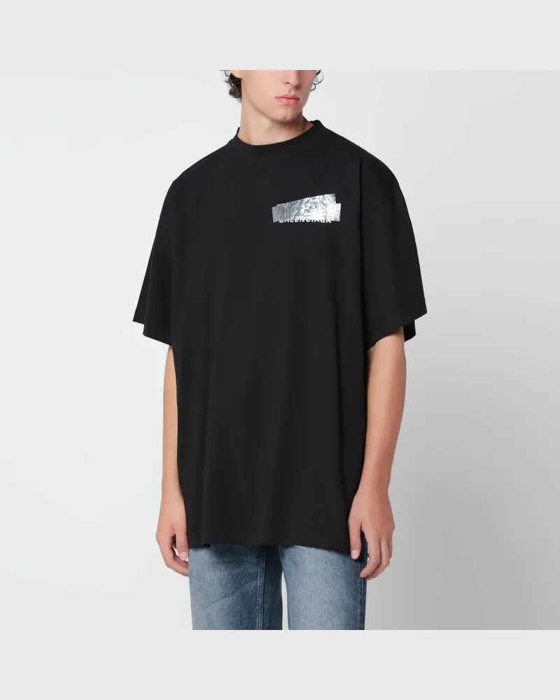 Balenciaga Schwarzes Oversize-T-Shirt aus Baumwolle Black