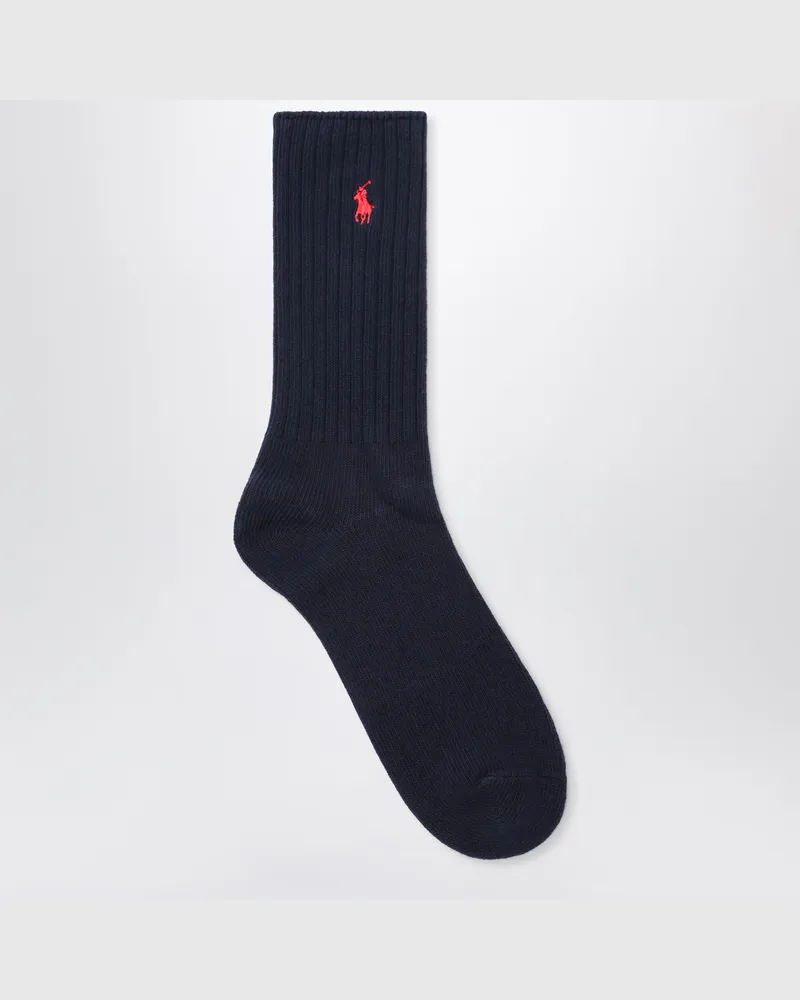 Ralph Lauren Marineblau-rote Logo-Socken aus Baumwollmischgewebe Blue
