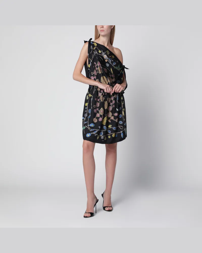 Versace Schwarzes Kleid aus bedrucktem Seidentwill Multicolor