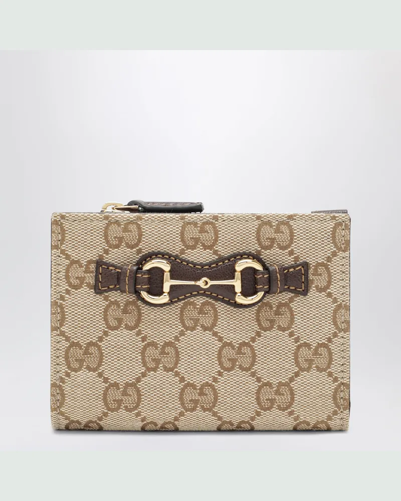 Gucci Kleine Geldbörse mit GG-Stoff-Pferdegebiss Beige