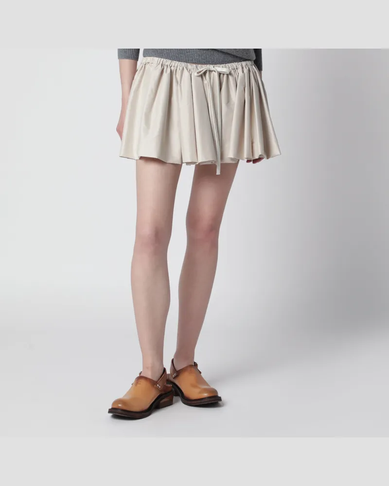 Miu Miu Minirock aus technischem Pongé mit Zugband in Opal Beige