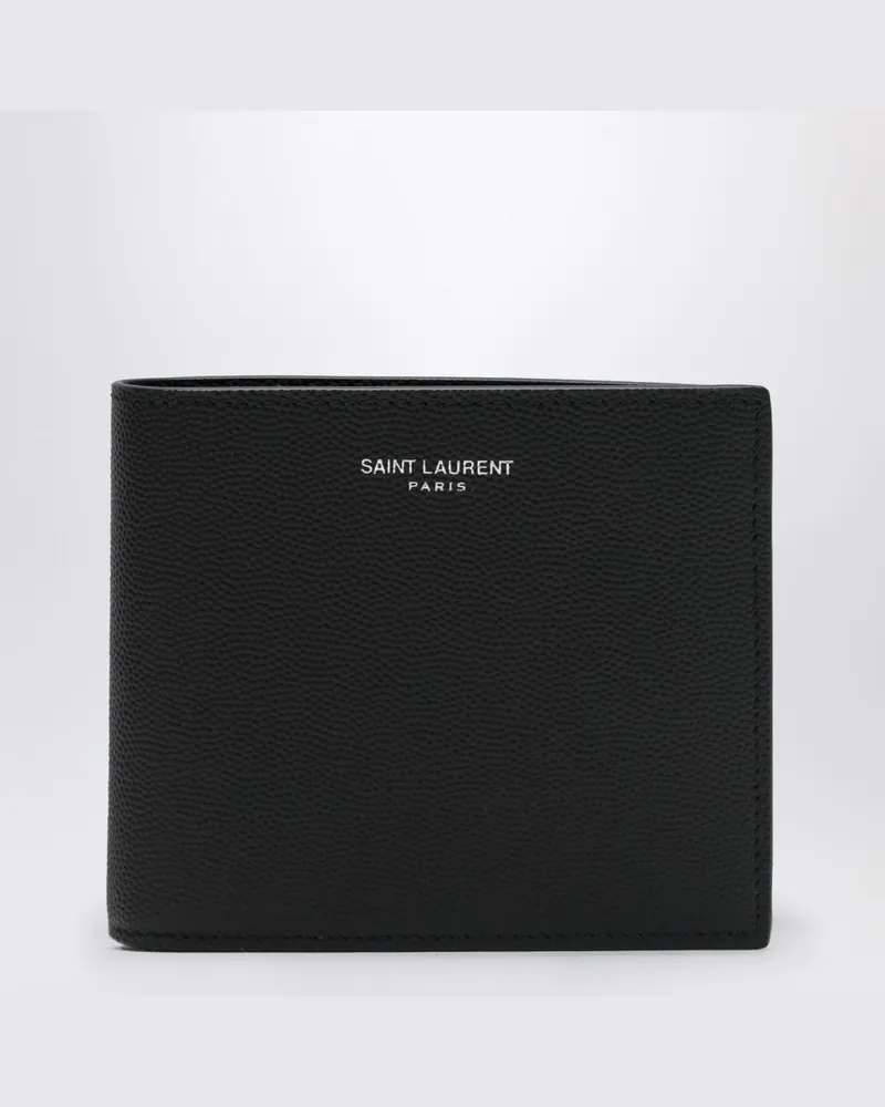 Saint Laurent Schwarzes East/West-Portemonnaie aus Leder in „Grain de Poudre"-Optik Schwarz