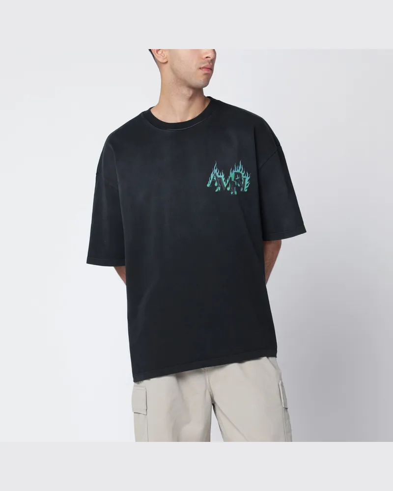 Amiri Schwarzes T-Shirt mit Flames-Logoprint Black