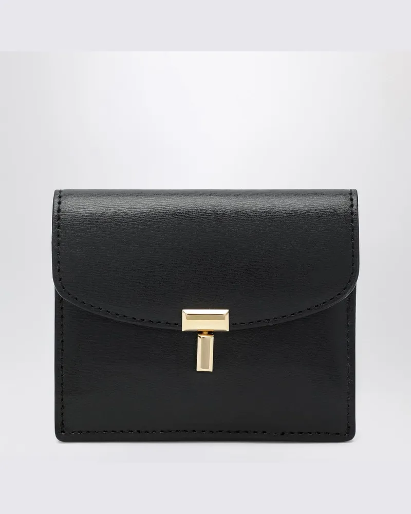 Totême Schwarzes T-Lock-Kartenetui aus glattem Leder Schwarz