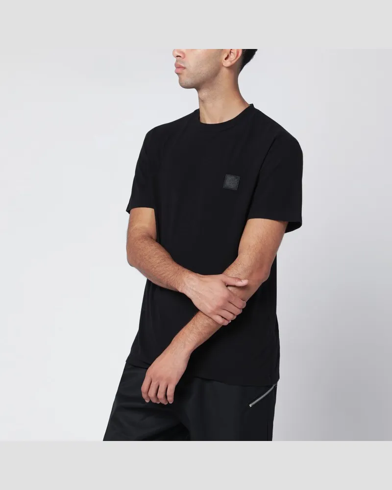 Stone Island Schwarzes Slim-T-Shirt mit Logo-Patch Schwarz