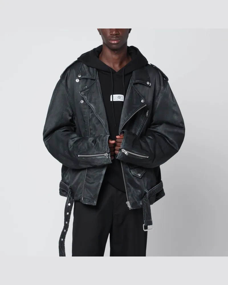Maison Margiela Schwarze Bikerjacke im Used-Look Schwarz