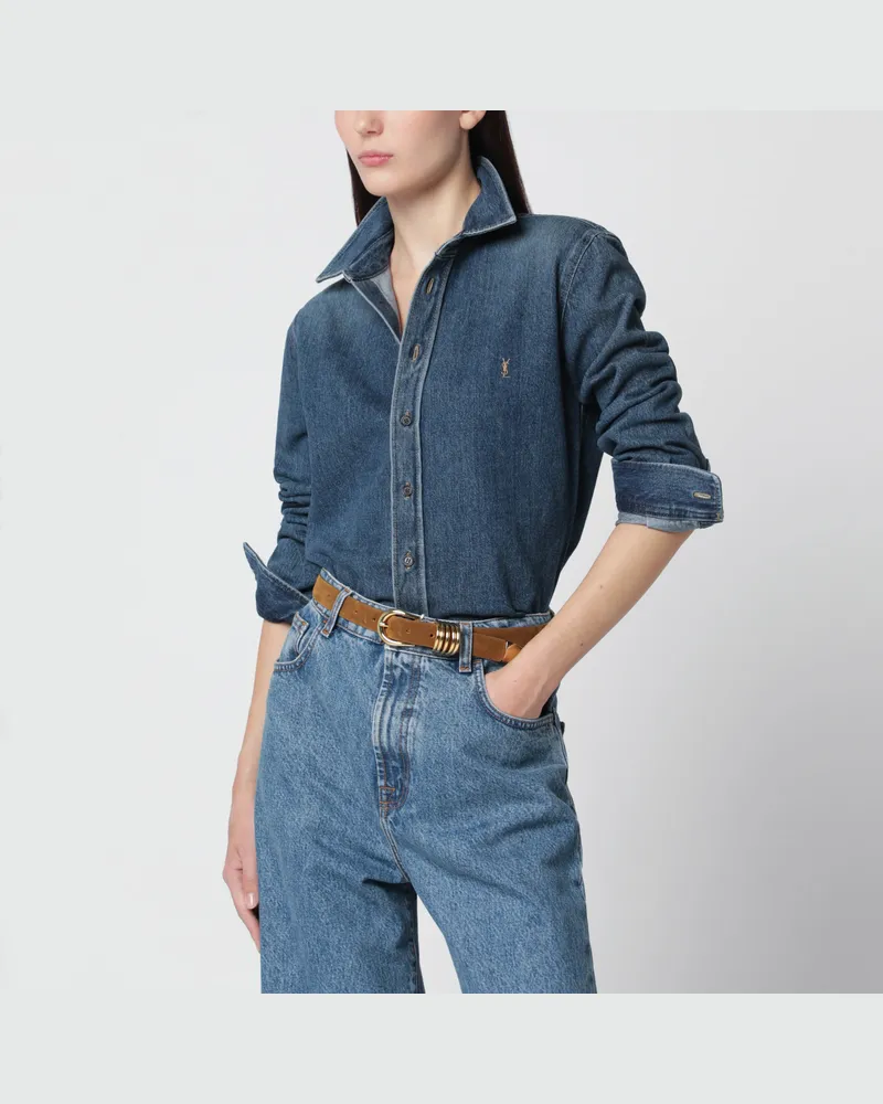 Saint Laurent Blaues Cassandre Hemd aus Denim Blue