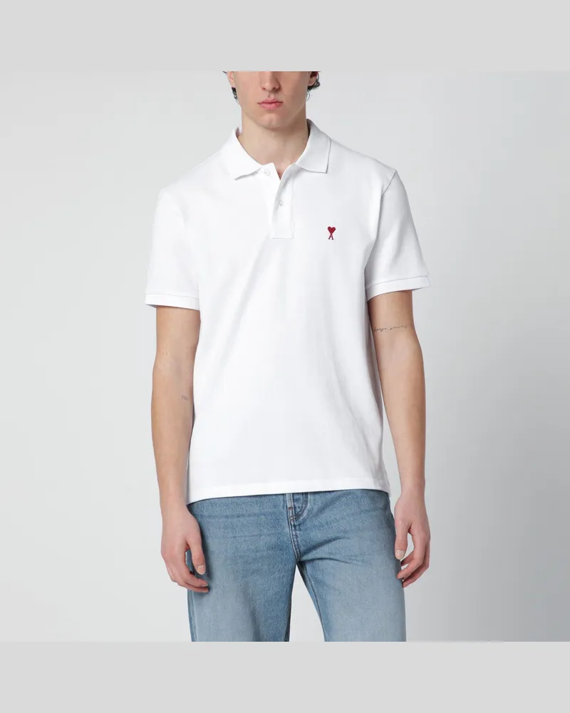 AMI Paris Weißes Ami De Coeur Polohemd White