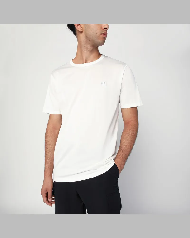 C.P. Company Weißes T-Shirt aus Baumwolle mit Logoaufnäher Mehrfarbig