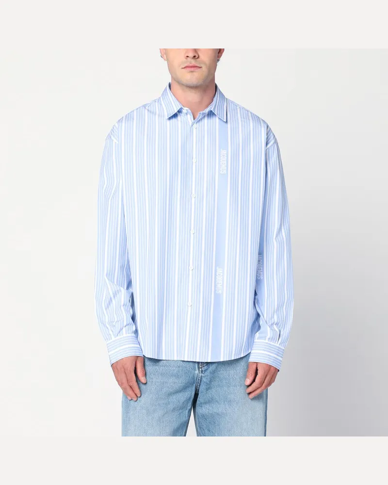 Jacquemus Simon gestreiftes Baumwollhemd Hellblau