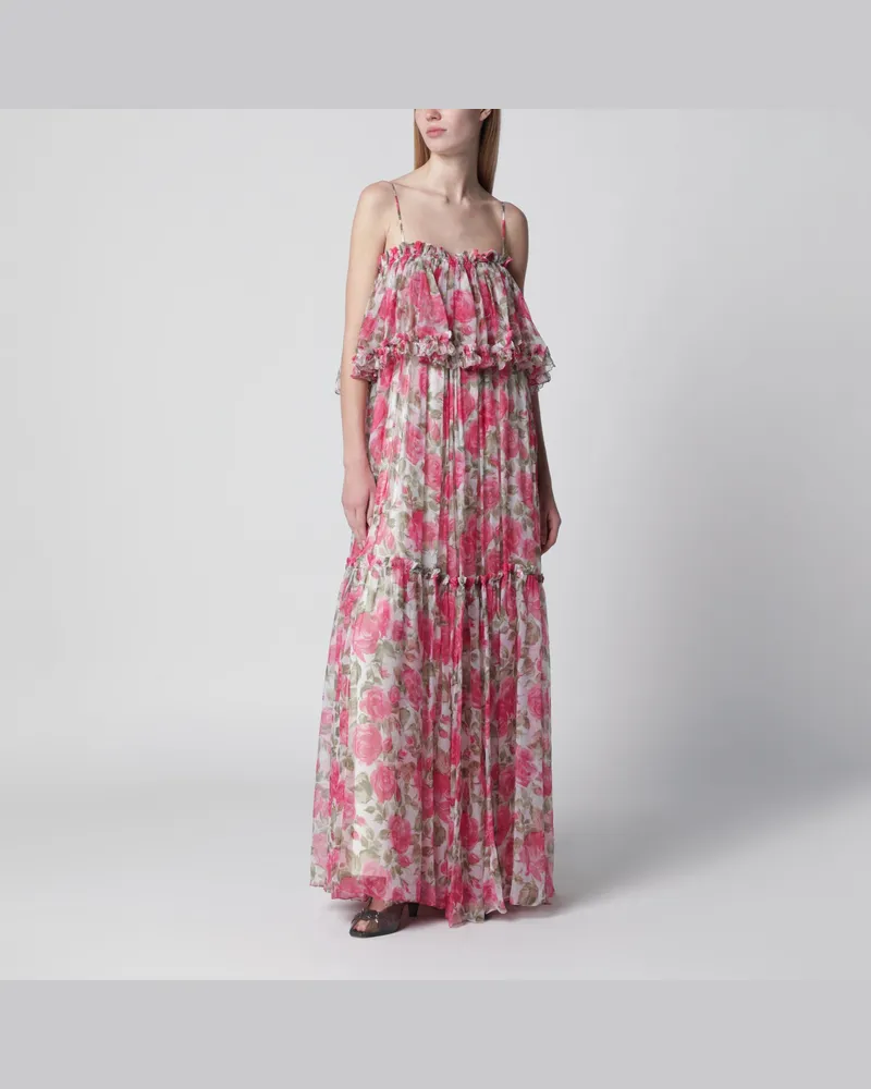Chloé Langes Kleid mit Spaghettiträgern aus Seide, weiß/rosa Multicolor