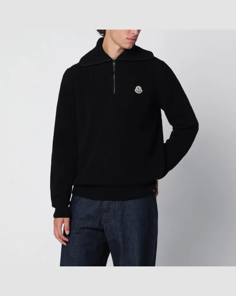 Moncler Schwarzer gerippter Wollpullover Black