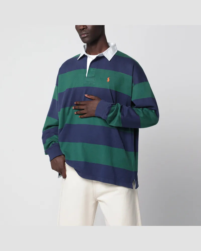 Ralph Lauren Dunkelgrün/blau gestreiftes Big-Fit Poloshirt aus Baumwolle Green