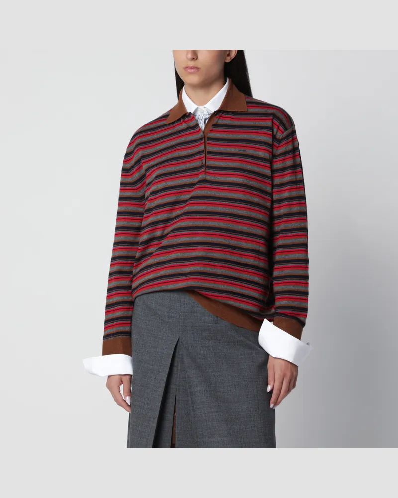 Prada Gestreiftes Poloshirt Tabak in Kaschmir Brown